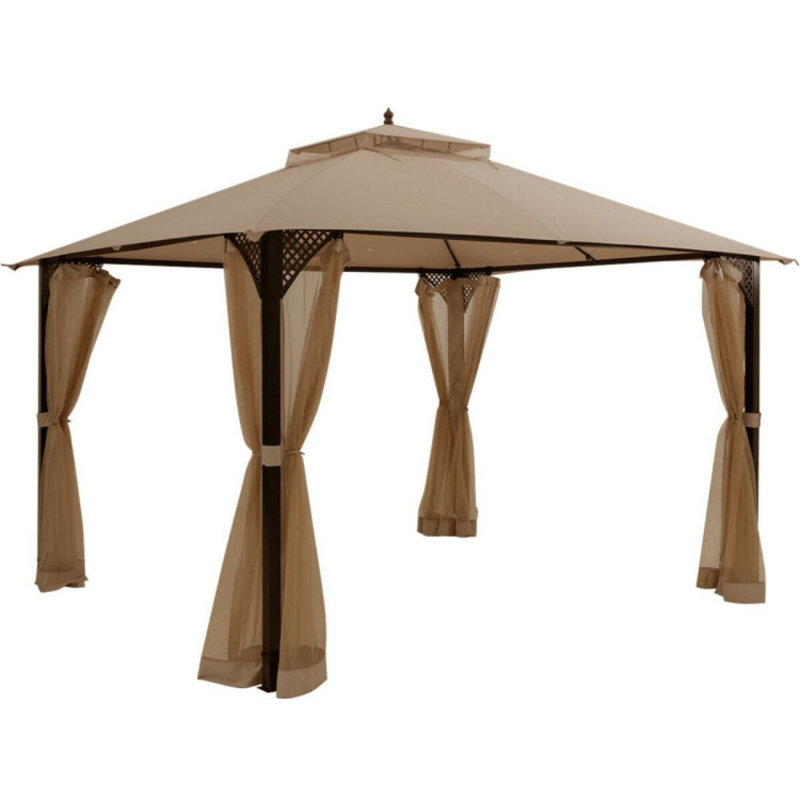 12 Ft. W x 10 Ft. D Steel Patio Gazebo, Brown