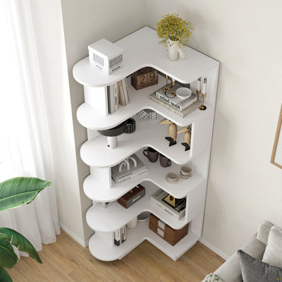 5-Tier Corner Bookshelf,L-Shaped Bookcase Freestanding Storage Shelf & Display Stand For Living Room, Office, Bedroom