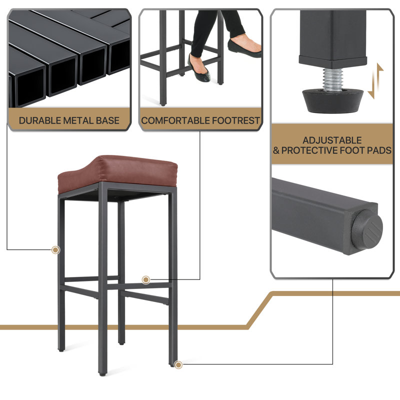 Upholstered Saddle Bar Stools Counter Height Stools Barstools Bar Chairs with Curved Seat & Footrest, Reddish Brown