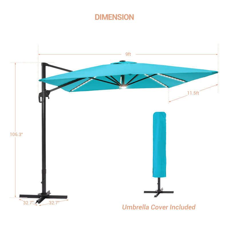Parasol lumineux rectangulaire en porte-à-faux 11,5 x 9 pi Seena, Bleu lac