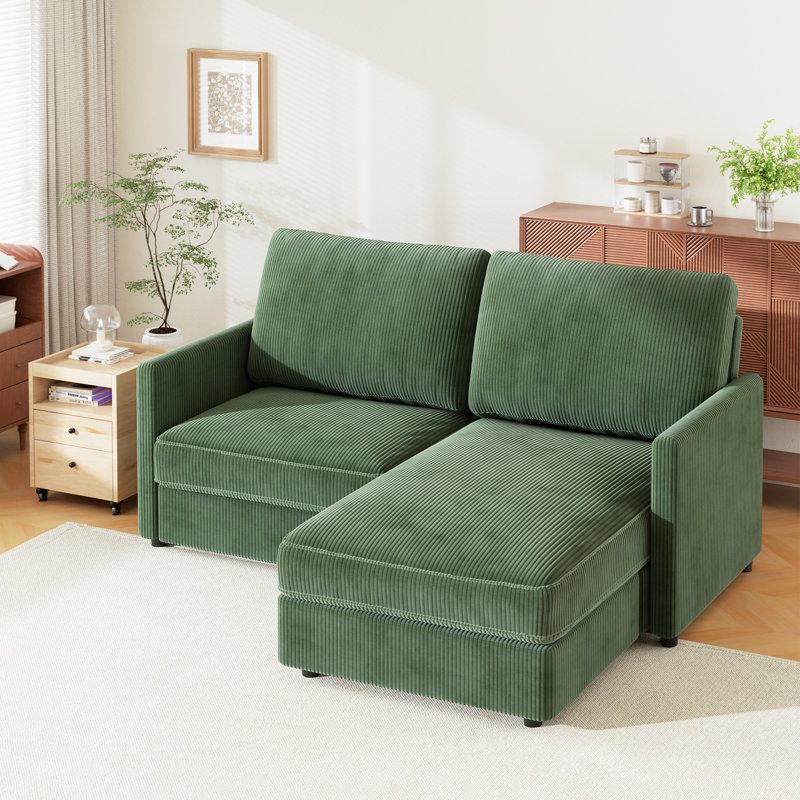 Modern Corduroy 2 Seater Sofa with Ottoman | Wayfair