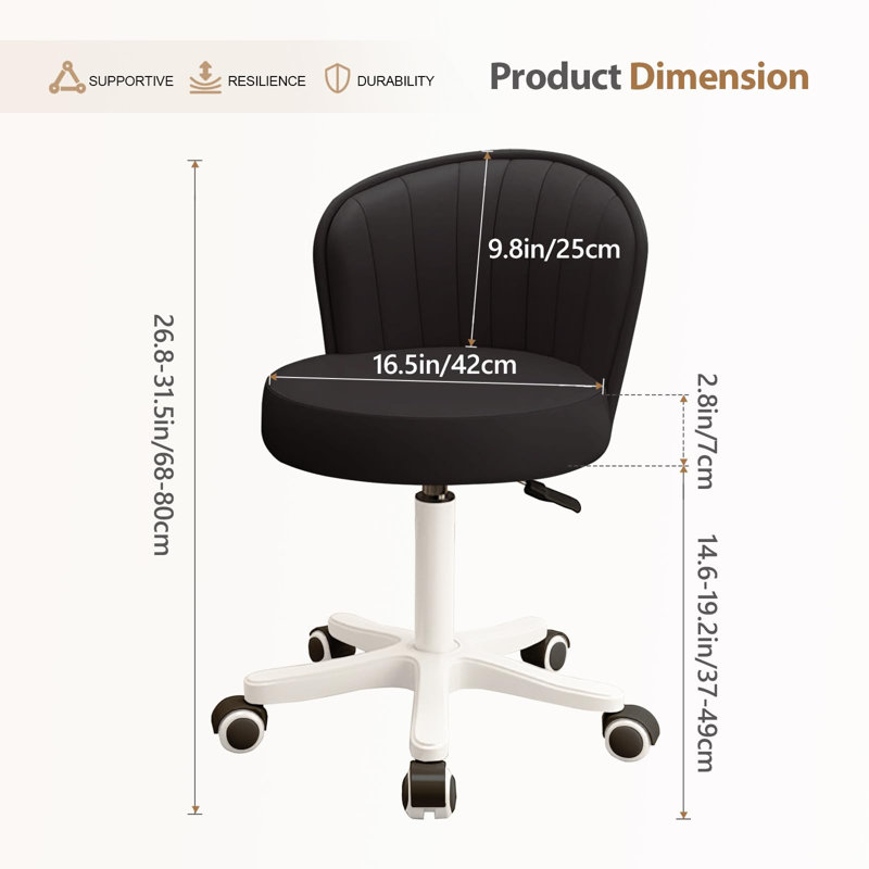 Chaise de coiffeuse ronde sans accoudoirs, pivotante et réglable en hauteur, en cuir PU noir, idéale pour un travail de type spa.
