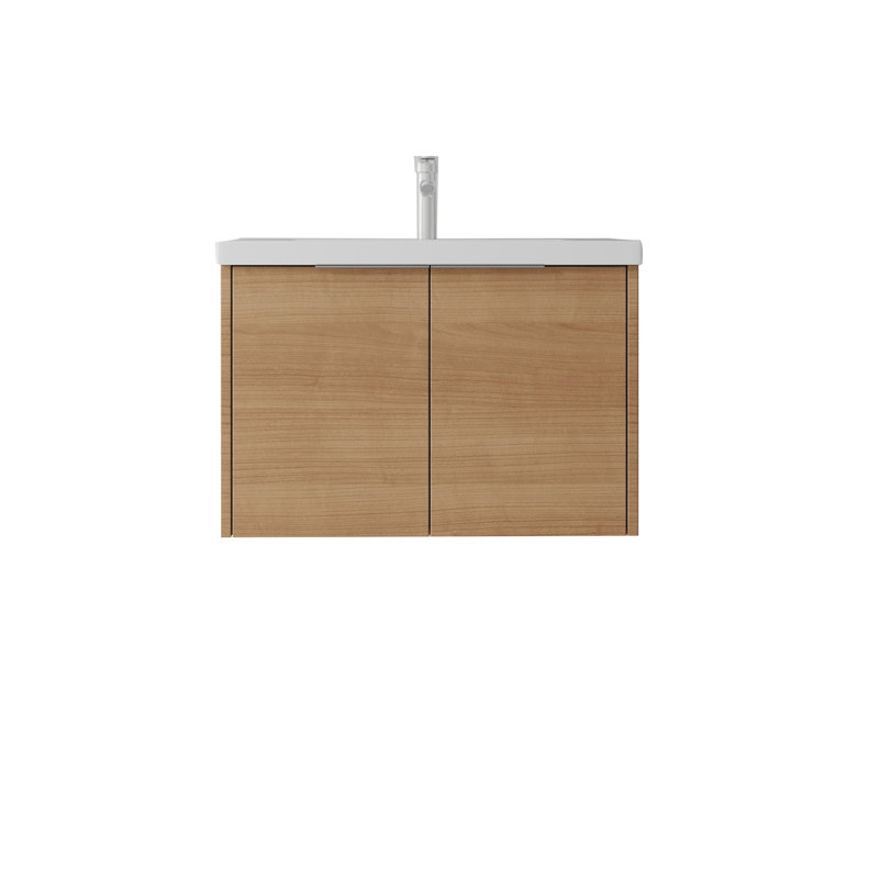 Meuble-lavabo flottant 30 po avec lavabo, porte à fermeture en douceur, lavabo en céramique, Chêne, 30"