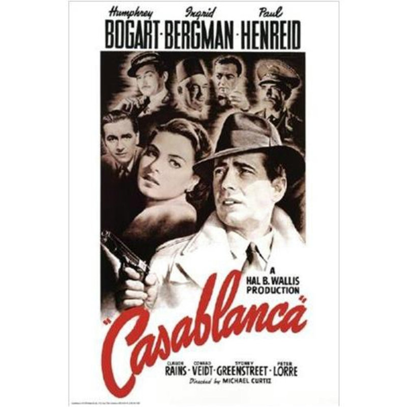Casablanca Bogart, Henreid-impression de publicités sur papier, H 36 po x l 24 po x P 0,1 po, Toile tendue