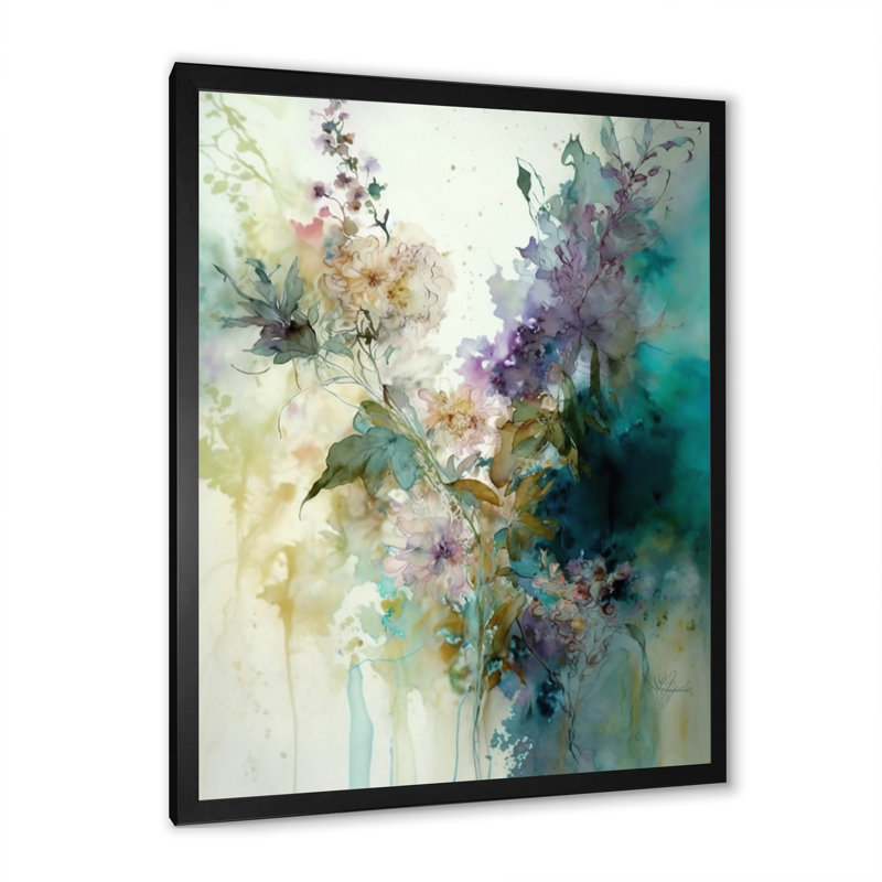 «Blue Poppy Flowers Delicate Retro Watercolor», reproduction, Cadre photo noir simple, H 44 po x l 34 po x P 1,5 po