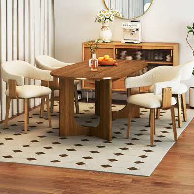 Modern 5-Piece Oval Brown Dining Set With Upholstered Chairs With Backrest And Armrests, Fit For 4 People