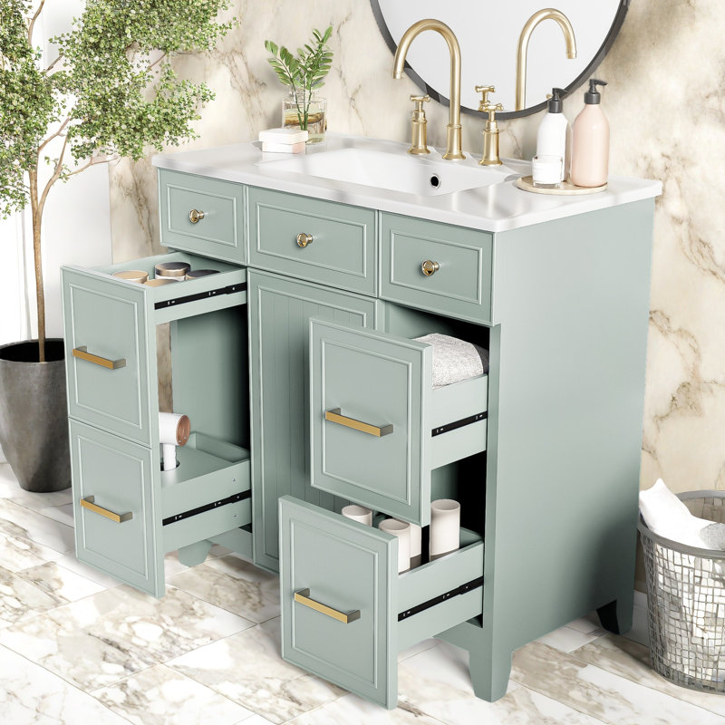 36" Sink Vanity with Adjustable Shelf, Green