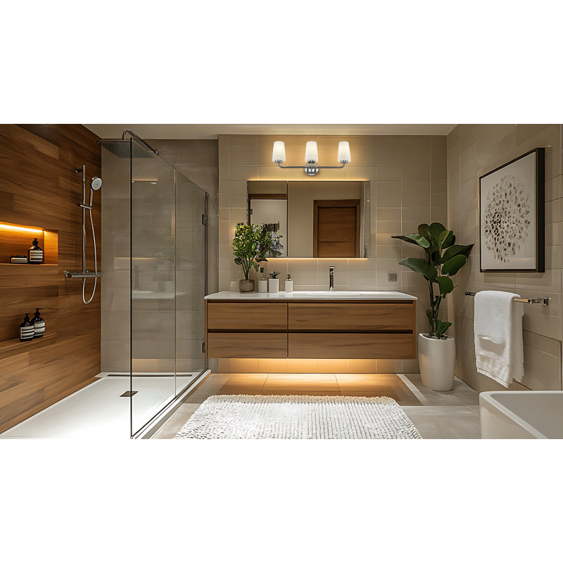 Coiffeuse Mathieson, Chrome chrome, Trois lumières, H 9,5 po x l 24 po x P 6,5 po
