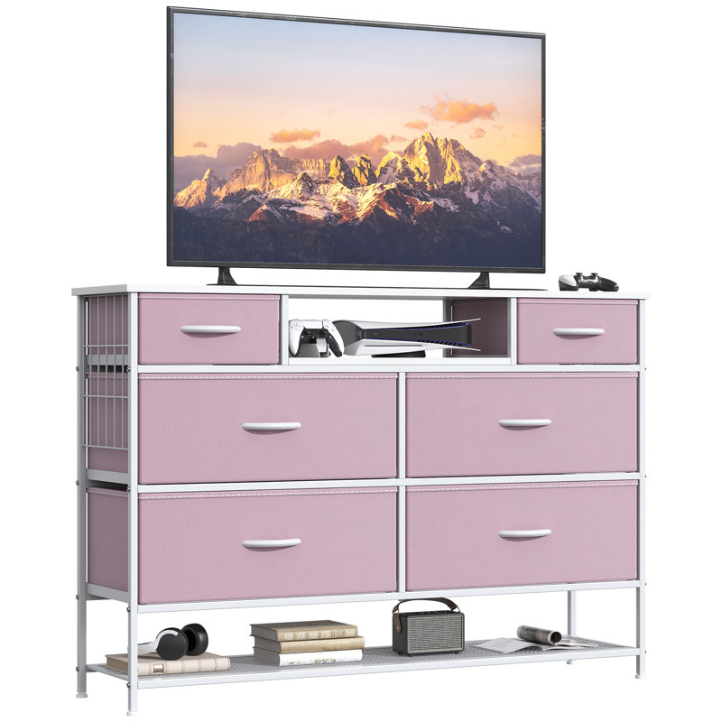 120 cm W Chest of 6 Drawers, Pink/White