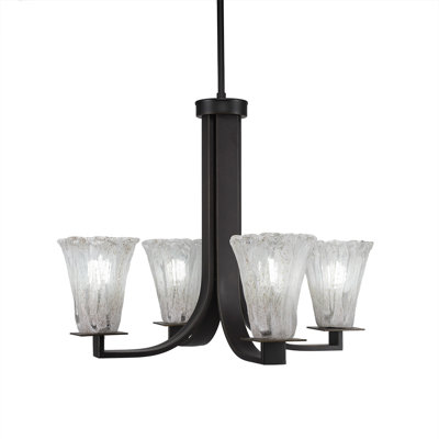 Apollo 4 Light Uplight Chandelier Shown In Dark Granite Finish With 5.5" Fluted Italian Ice Glass