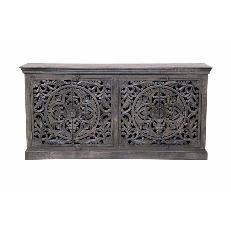 Buffet 71 po en bois massif gris vieilli 71 po avec quatre portes