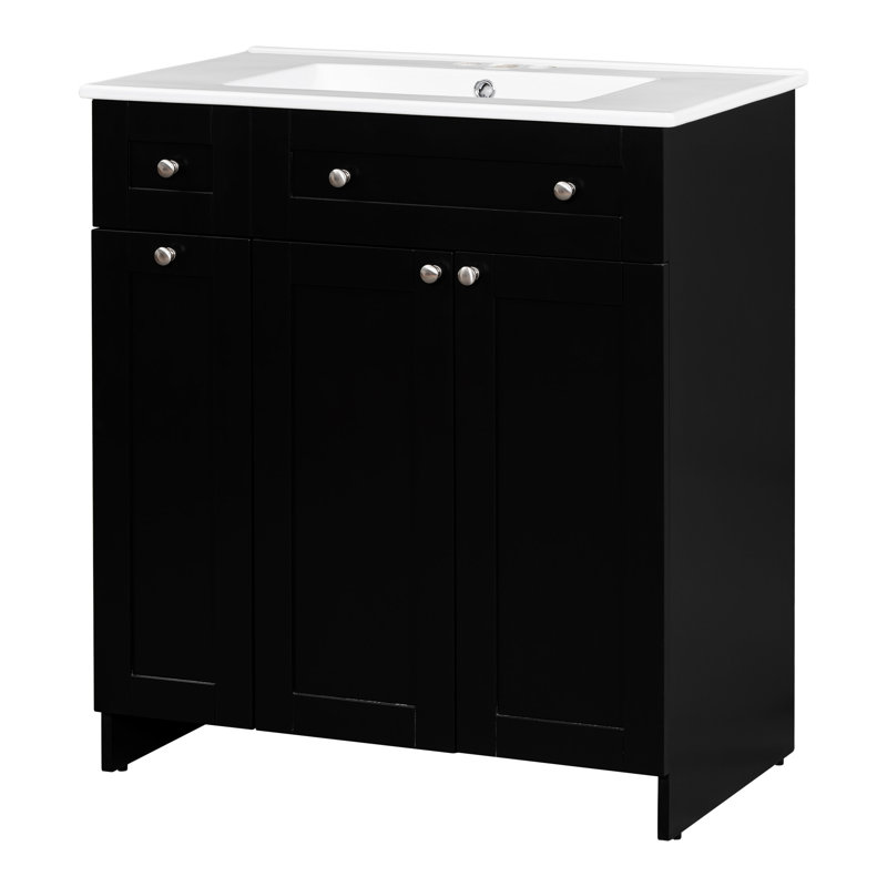 Meuble-lavabo noir de 30 po avec lavabo en céramique et armoire de rangement abondante Reada