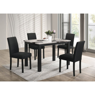 1pc Faux Marble Top Rectangular Dining Table Wooden Dining Room Furniture Modern Contemporary Black Charcoal Finish