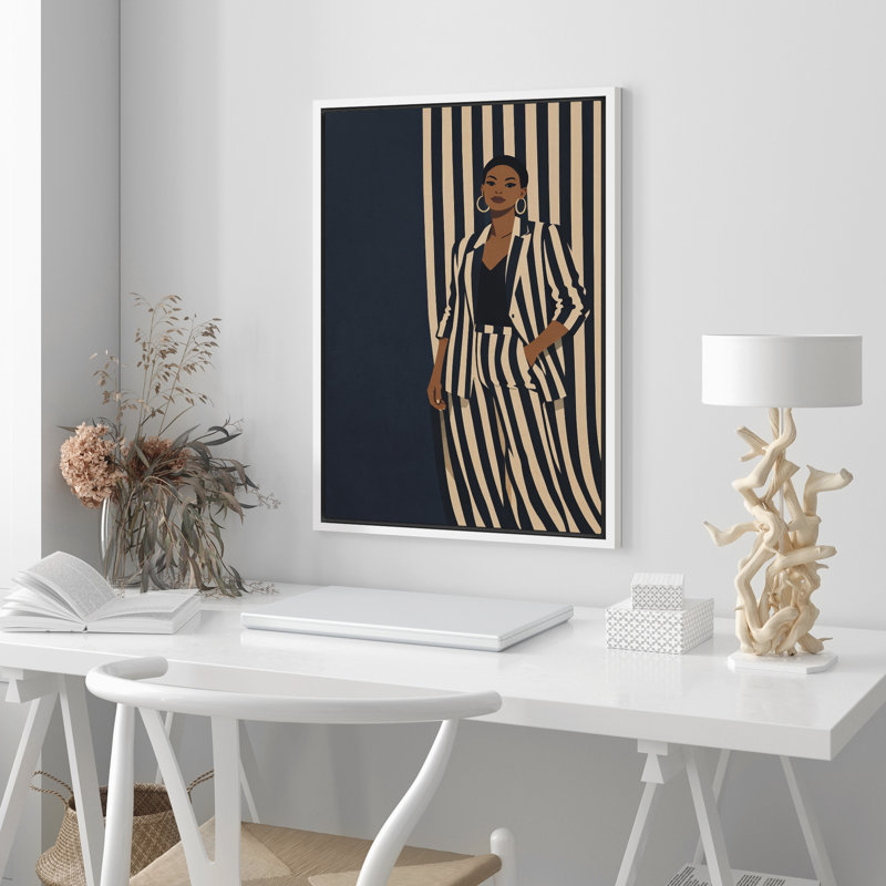 «Elegant Woman in Black and White», reproduction d'art sur toile encadrée, H 24 po x l 16 po x P 1,5 po, Blanc