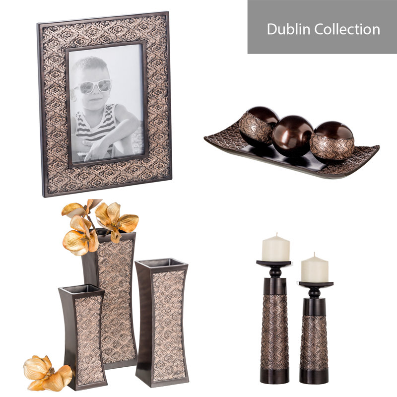 Brown Resin Decorative Tray with Orbs Set