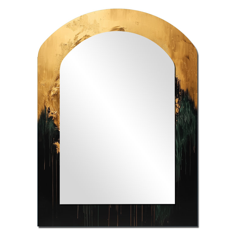 Black Gold Modern Eclipse Moon - Modern Arch Wall Mirror, Modern Asymmetrical Decorative Mirror, Printed Metal Art, 34" x 25"