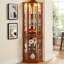 Charmante armoire lumineuse en chêne avec des tablettes réglables et des arrangements d'éclairage de coin Grace-320746219