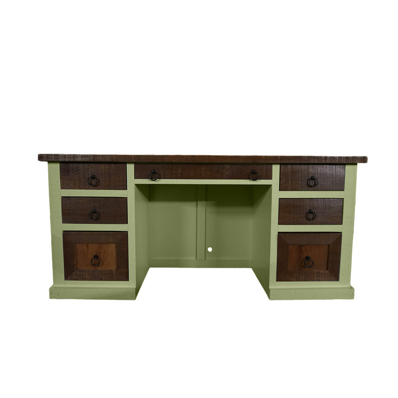 Rustic Two Tone Solid Wood Executive Computer Desk, Green
