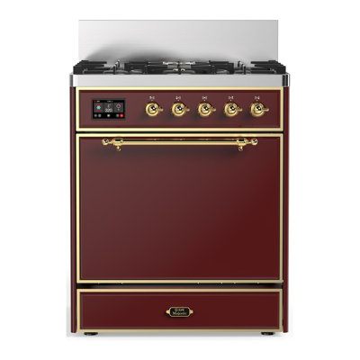 Cuisinière à double carburant 30 pouces avec 5 brûleurs scellés bourgogne Majestic III Series (gaz naturel, garniture laiton)