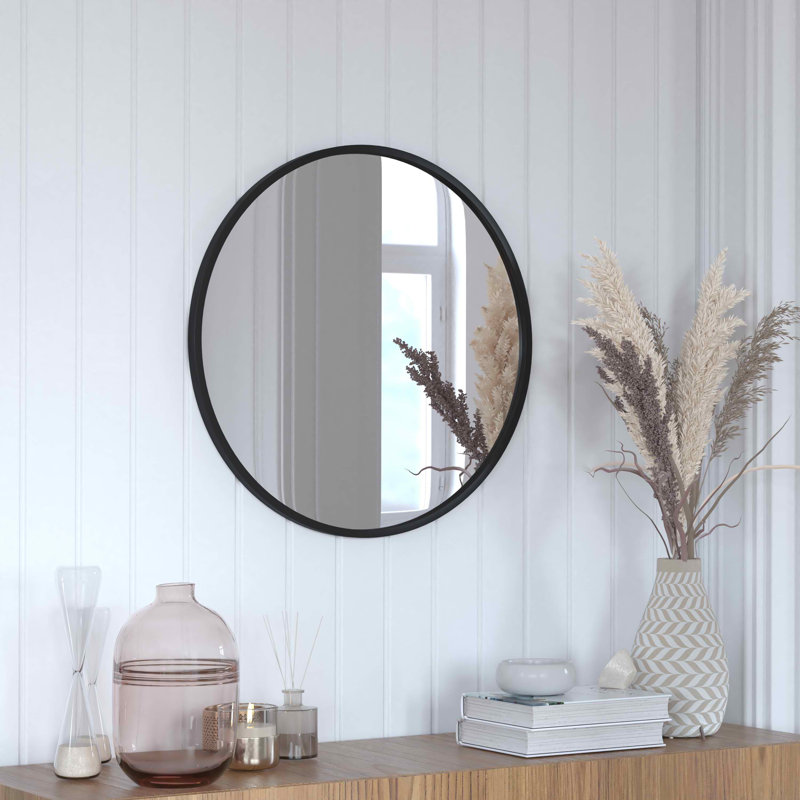 Miroir d'appoint mural incassable Nafne, 24 po x 24 po, Noir
