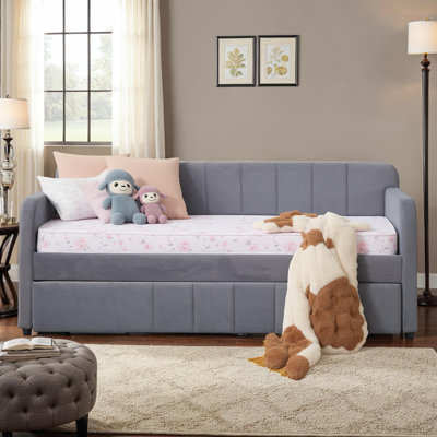 Velvet Upholstered Daybed with Trundle, Twin Size