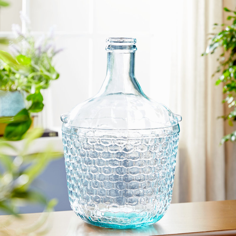 Siebert Recycled Glass Spanish Bottle Decorative Vase with Bubble Texture, 17" H x 10" W x 10" D