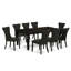 Ensemble de table de salle à manger 9 pièces comprenant une table de salle à manger rectangulaire avec feuille papillon et 8 chaises rembourrées en tissu noir, noir-686153951-686153945-686153948