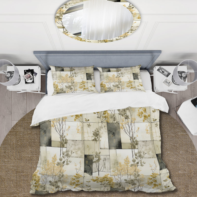 Ensemble de housse de couette Green Cubic Botanical Dreams I, Housse de couette pour très grand lit et 2 très