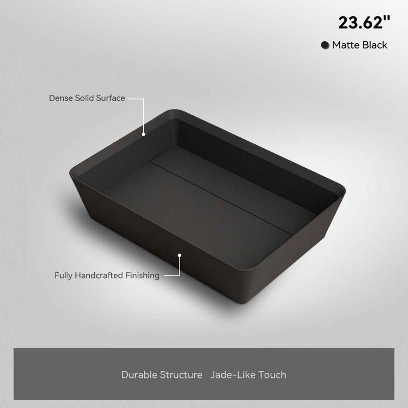 Évier vasque rectangulaire à surface solide noir mat 20 po x 14 po MonBlari, Noir mat