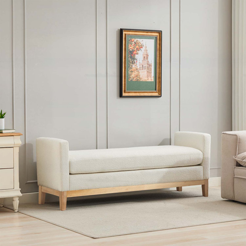 Banc de bout rembourré avec accoudoirs, Ivory, Natural