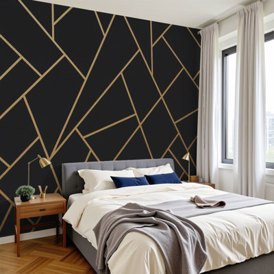 3D Wallpaper Modern mosaic black gold Wall Mural Self Adhesive Peel and Stick Wallpaper for Bedroom Living Room Dormitory Home Decor Wall Ceiling Wardrobe Sticker