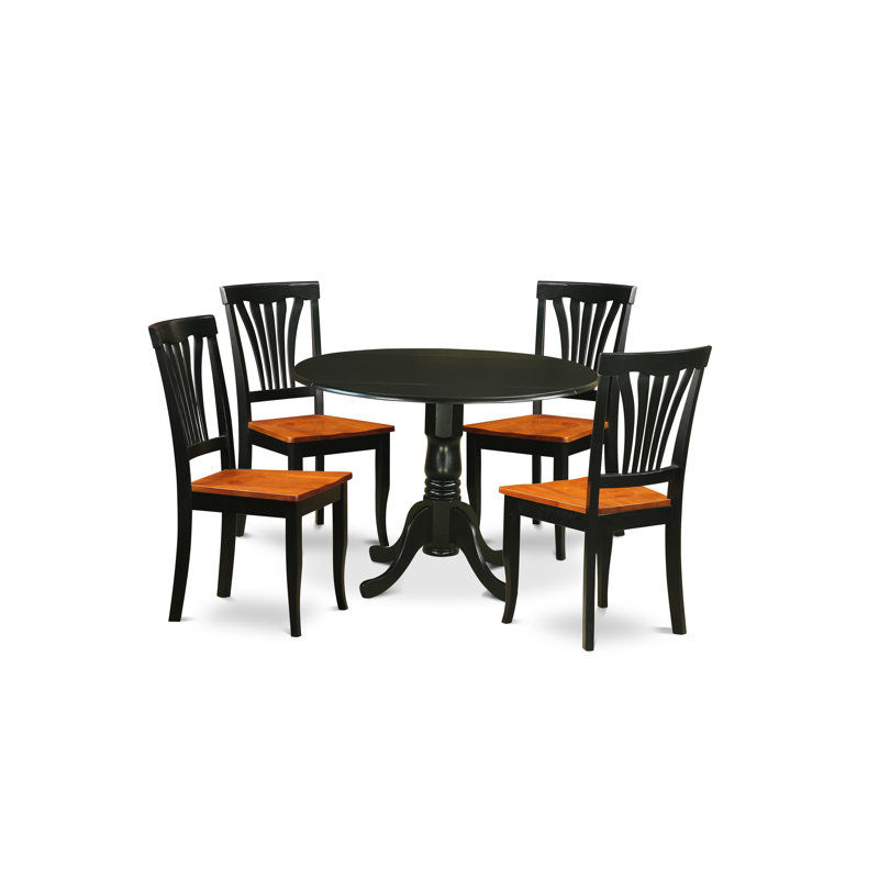 5 Piece Dinette Set for 4 Includes a Round Dining Room Table with Dropleaf and 4 Dining Chairs, 42x42 Inch, Buttermilk & Cherry