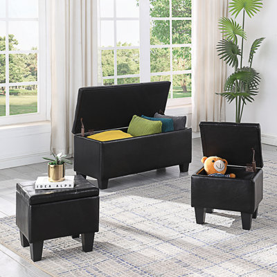 Large Storage Ottoman Bench Set, 3 In 1 Combination Ottoman