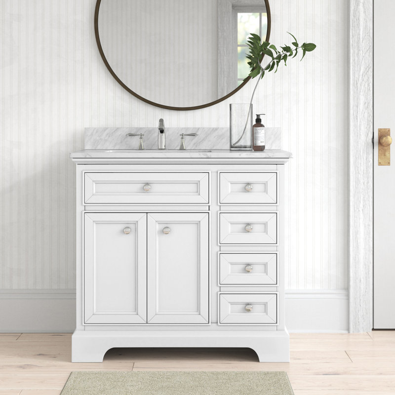 Amiri 37'' Single Bathroom Vanity with Marble Top, White