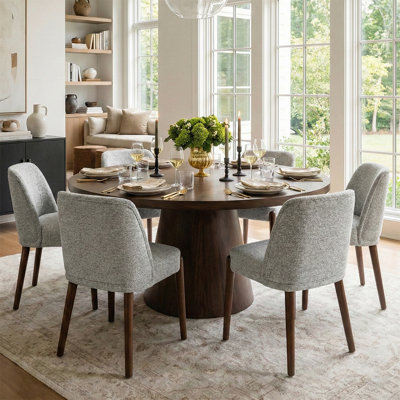 Upholstered Side Dining Chairs With Solid Wood Legs (Set of 6)