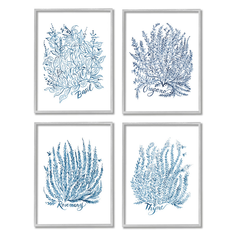 «Mixed Herbs Botanical Plants» par Laura Marr, ensemble de 4 impressions sur bois, H 28 po x l 22 po x P 1,5 po
