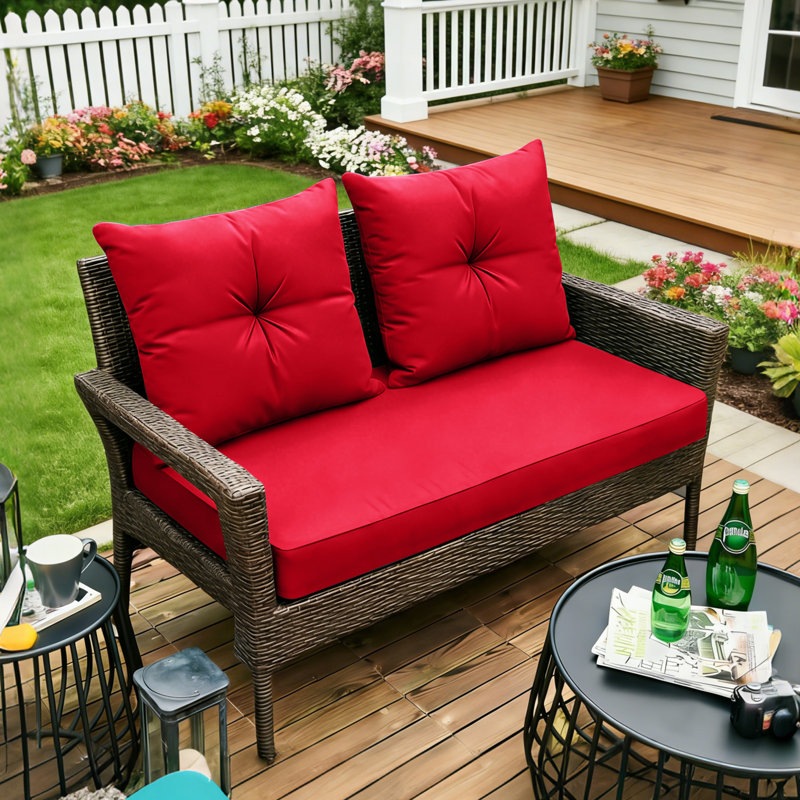 Outdoor Loveseat Deep Seat Cushion Set, 46"X24"X5" High-Density Foam, Solution-Dyed Fabric Water-Repellent UV-Resistant, Zippered Removable Cover For Patio Bench Swing,Red