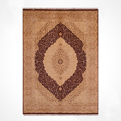 Original Hand Knotted Traditional Pattern Beige Wool Rug