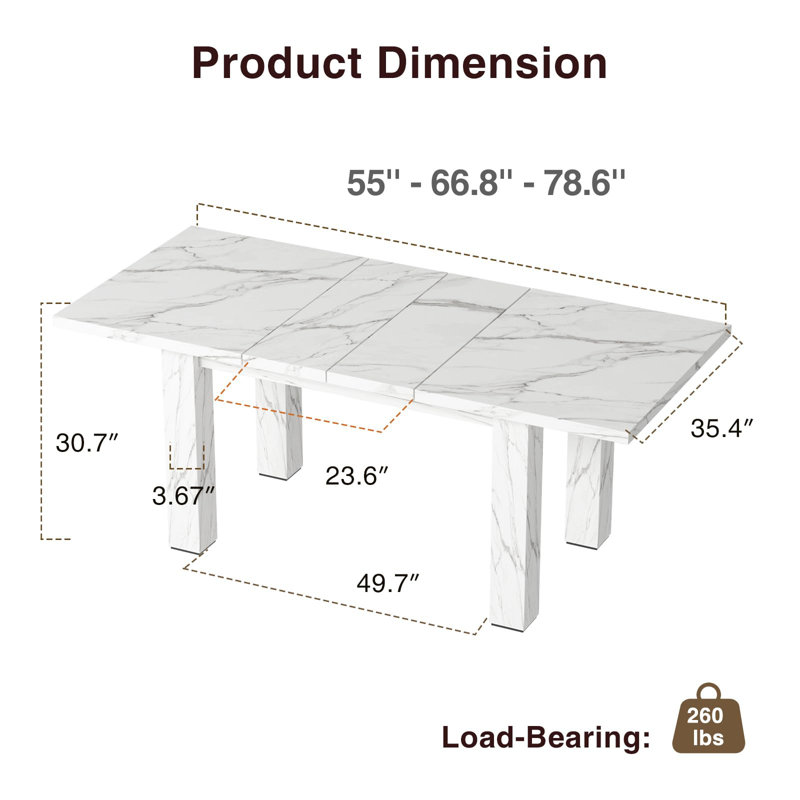 Rectangular Extendable Dining Table, White