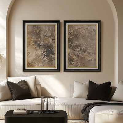 «Neutral Abstract Organic Modern», ensemble de 2 reproductions d'art encadrées sur papier de qualité supérieure 26 po x 36 po