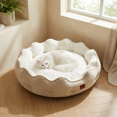 Zenith Cream Two-Tone Bolster Lounge Cat Bed
