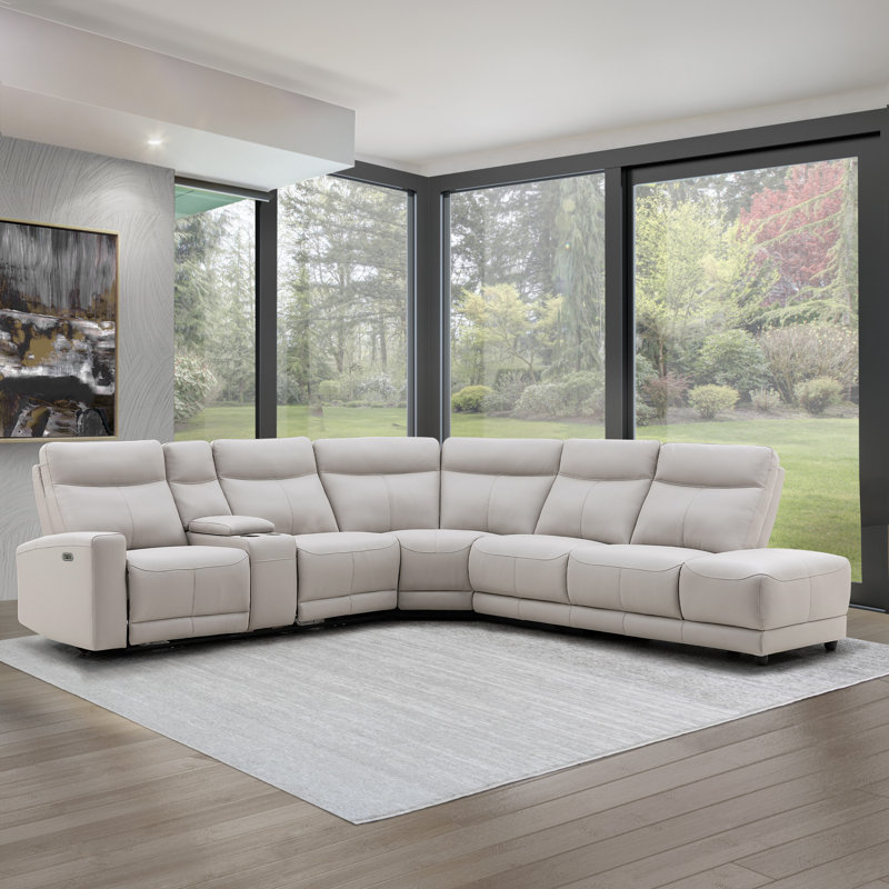 Alburquerque Upholstered Power Reclining L-Shaped Sectional Right Hand Facing, Gray Genuine Leather