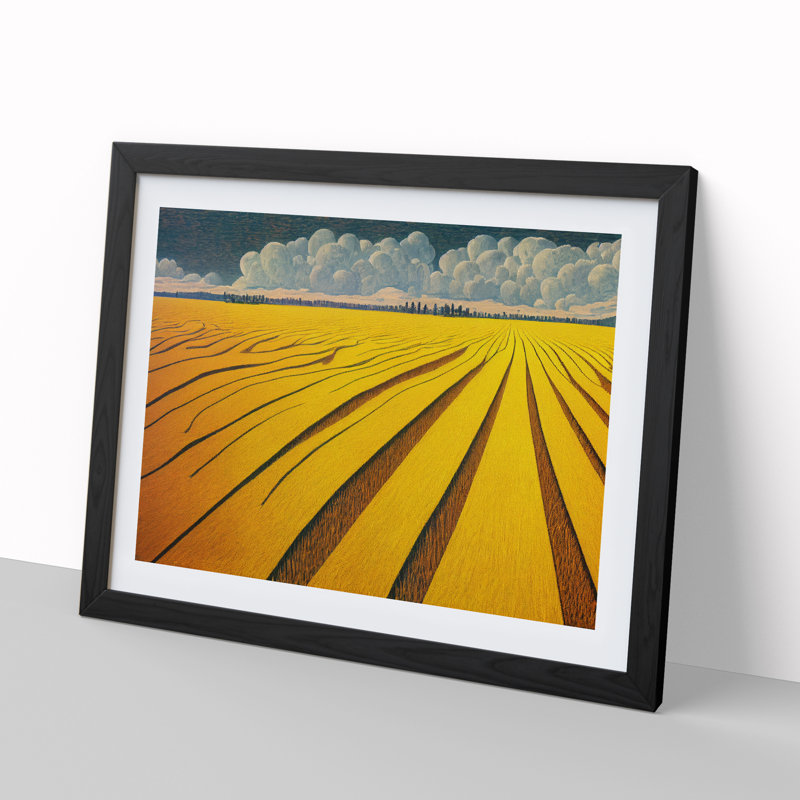 Tranquil Wheat Field - Single Picture Frame Print, Black Framed, 46cm H x 64cm W x 2cm D