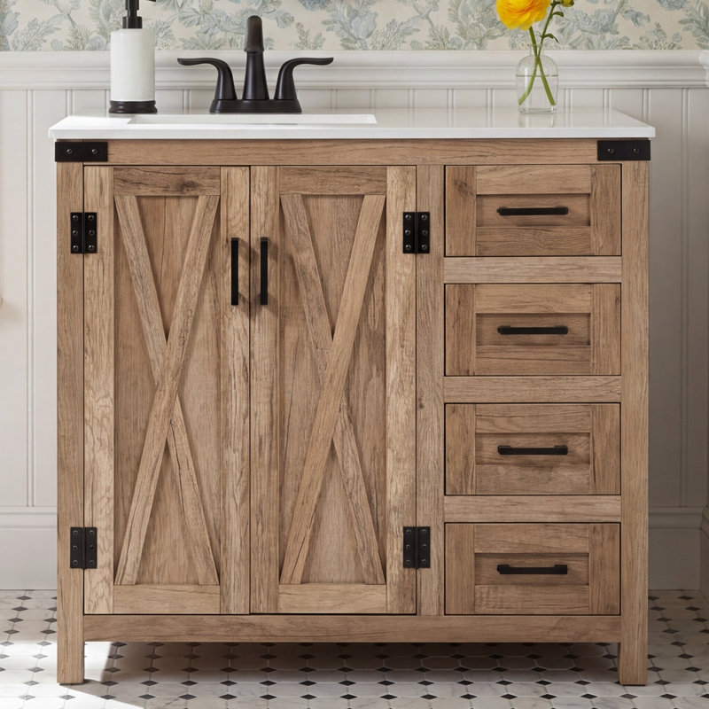 Slayton 36" Single Bathroom Vanity Set, Natural Oak