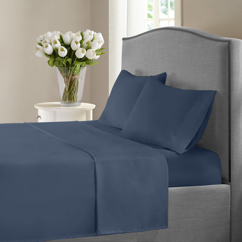 Ensemble de draps en satin de coton de qualité égyptienne 1200 fils, Bleu marine