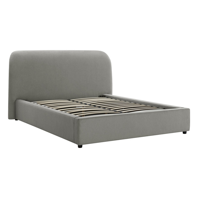 Lit plateforme tapissier avec rangement, Gris