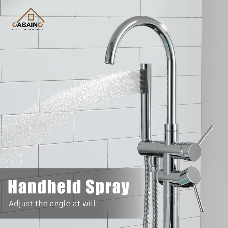 Chrome Freestanding High-Arc Tub Faucet with Hand Shower