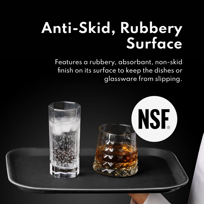 Rectangular Restaurant Grade Non-Slip Tray With Rubber Lined Plastic