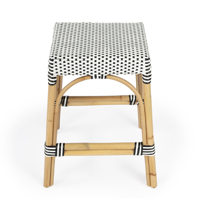 Robias Rattan Bar & Counter Stool, White/Black Dot/ Natural Rattan Frame, Counter Stool (24.5" Seat Height)