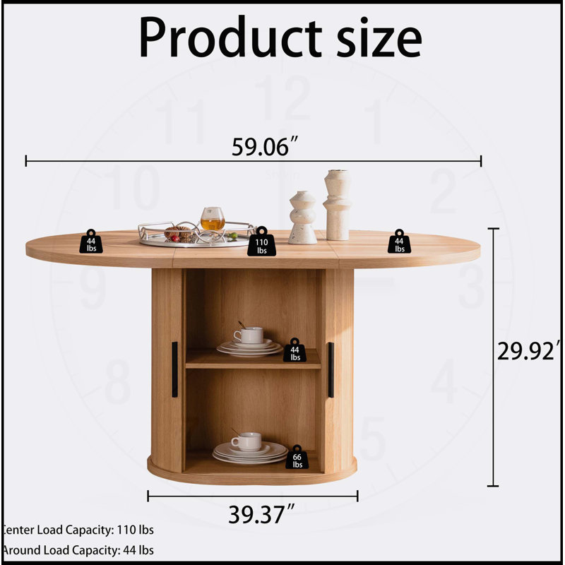 59 Inch Oval Dining Table With 2-layer Storage Shelf